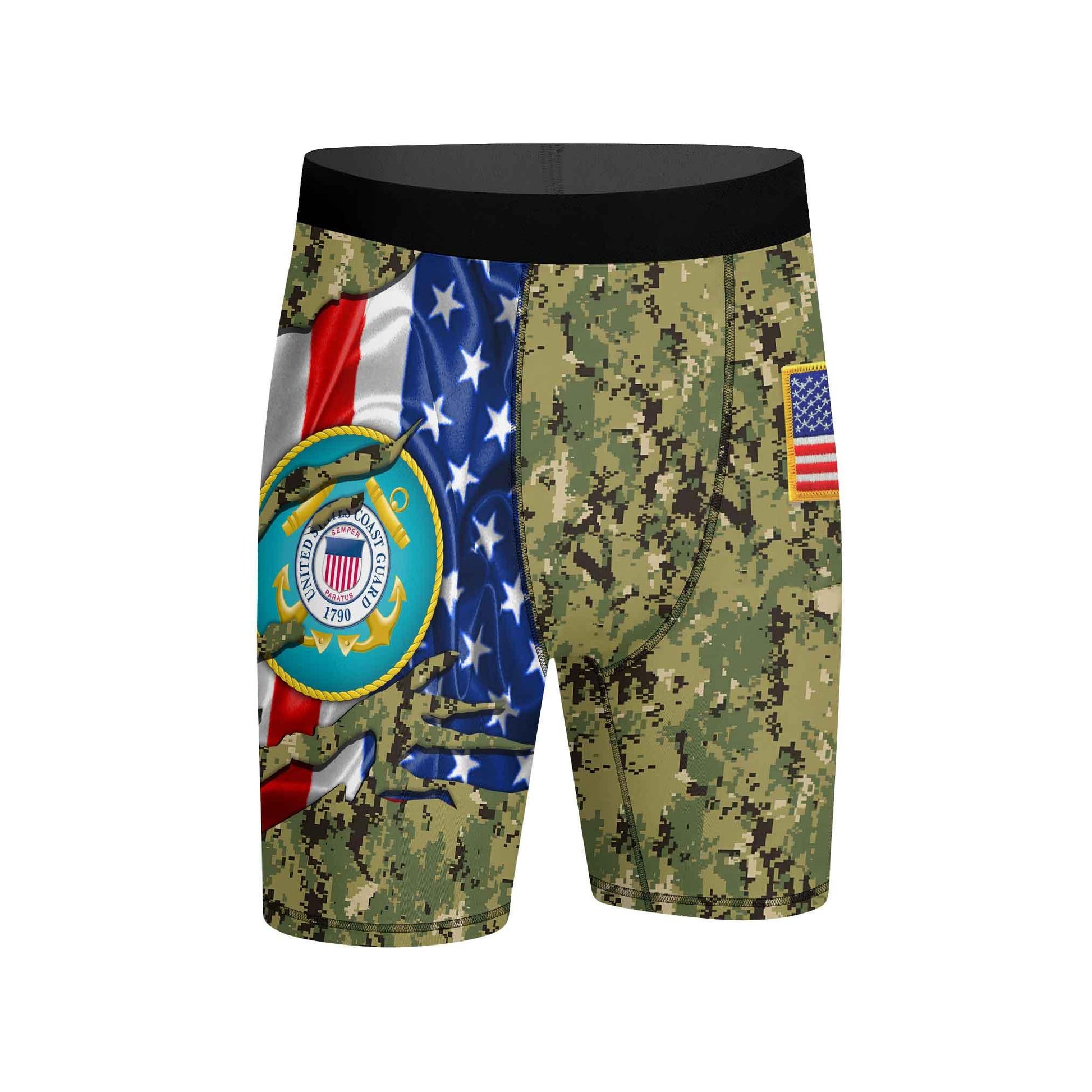 US Coast Guard American Flag Camo Compression Shorts