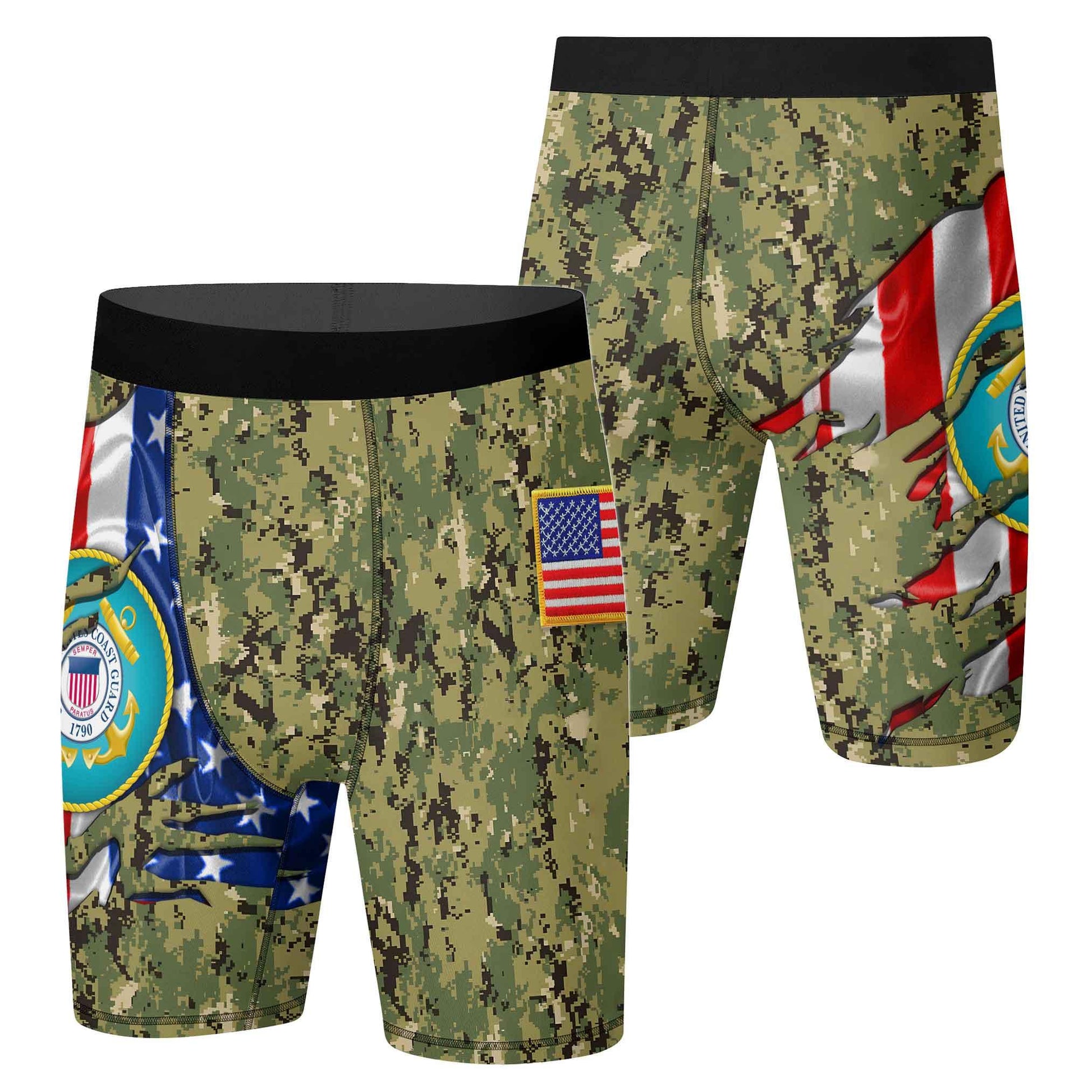 US Coast Guard American Flag Camo Compression Shorts