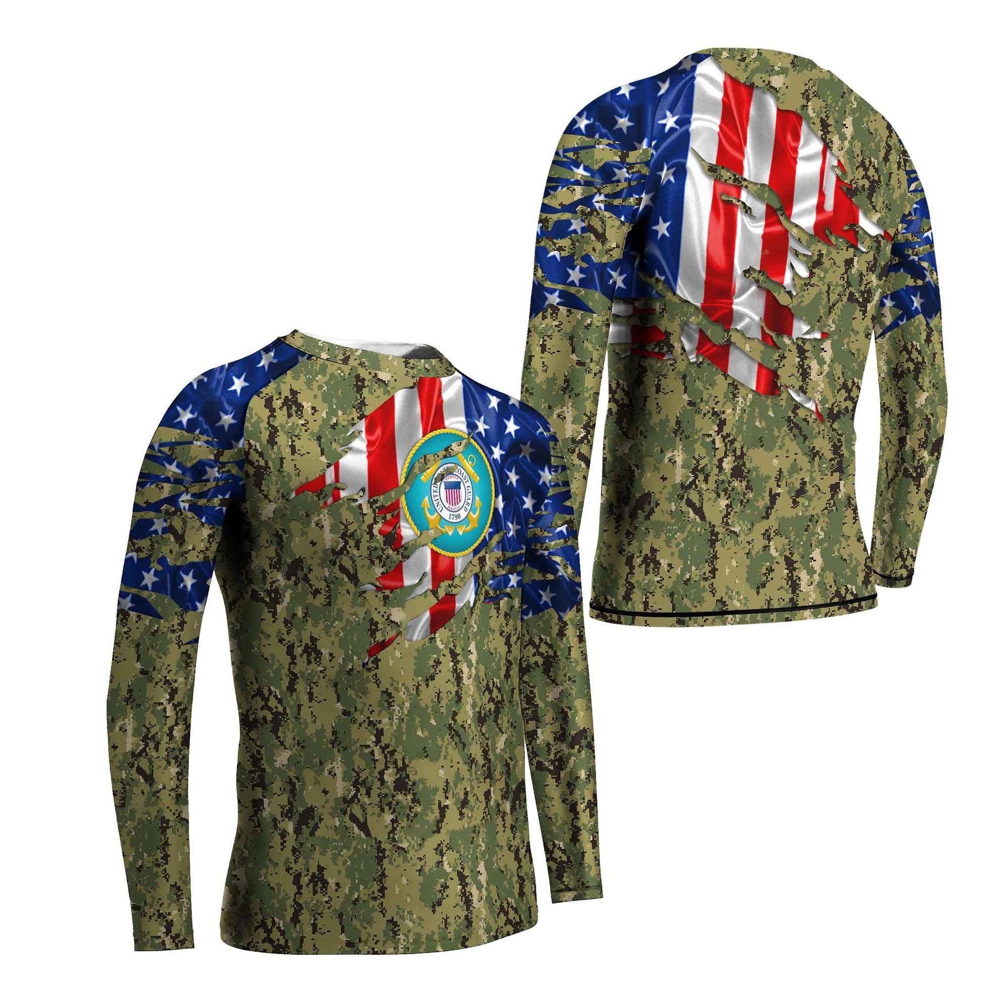 US Coast Guard American Flag Camo Kids Rash Guard