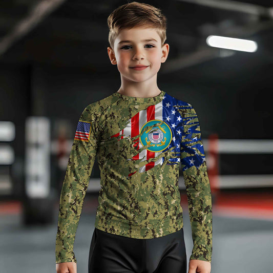 US Coast Guard American Flag Camo Kids Rash Guard
