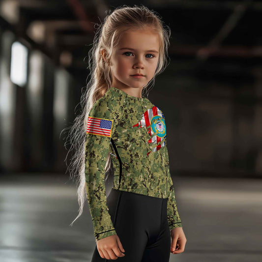 US Coast Guard American Flag Camo Kids Rash Guard