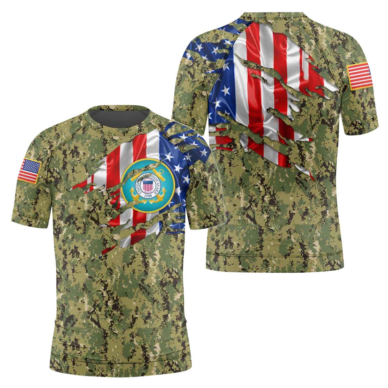 US Coast Guard American Flag Camo Kids Rash Guard