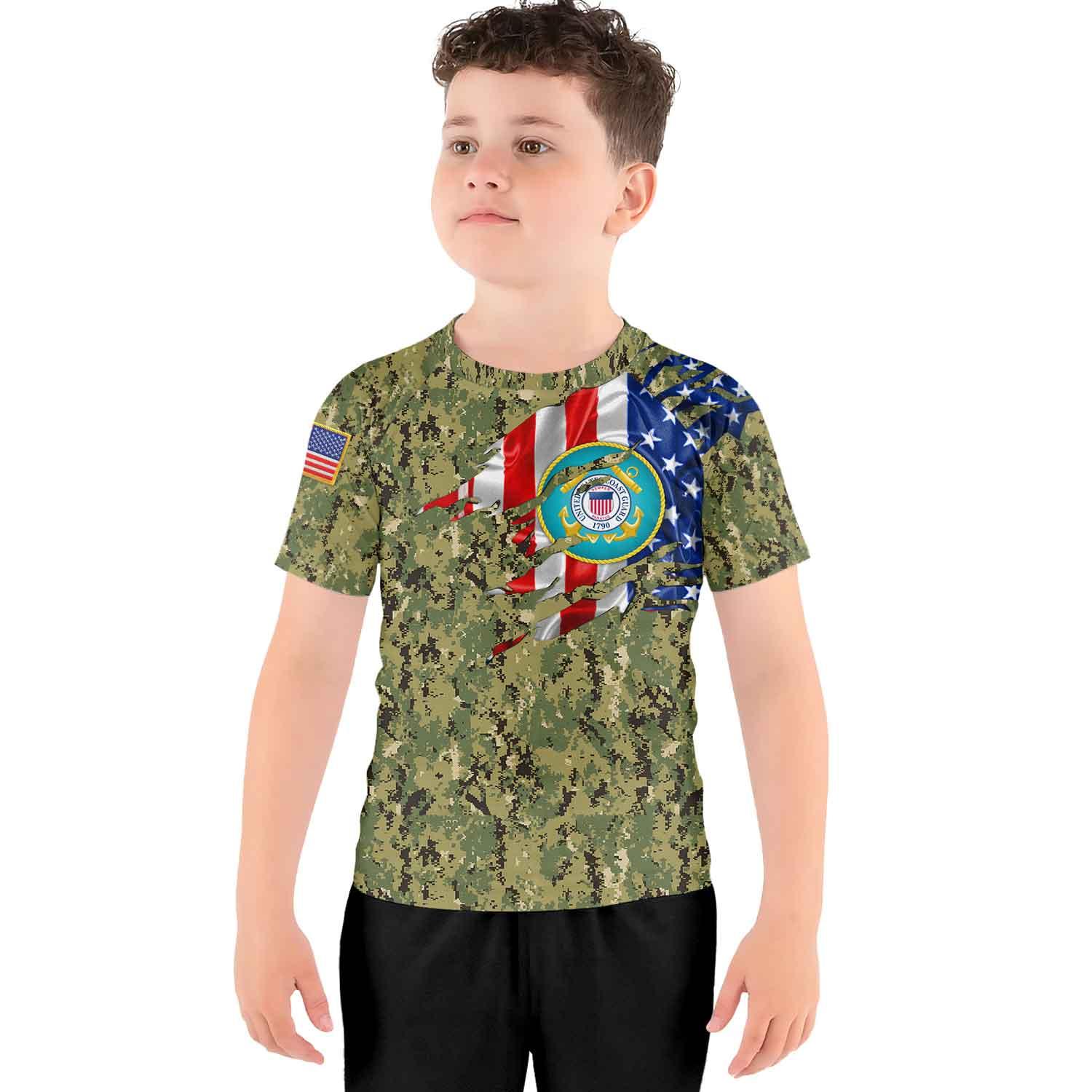 US Coast Guard American Flag Camo Kids Rash Guard