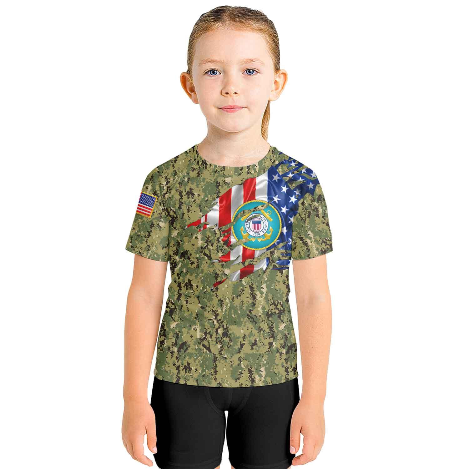US Coast Guard American Flag Camo Kids Rash Guard
