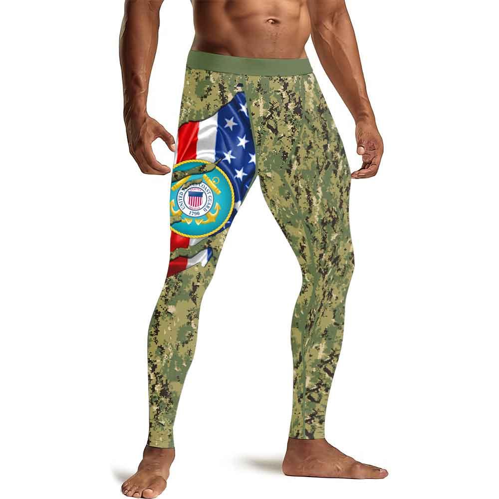 US Coast Guard American Flag Camo Men's Compression Leggings