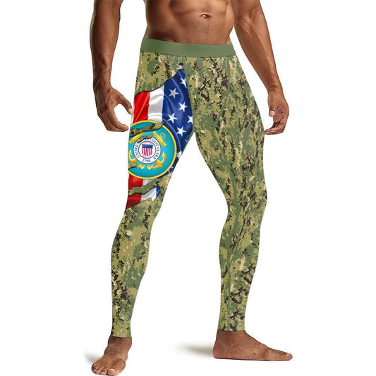 US Coast Guard American Flag Camo Men's Compression Leggings