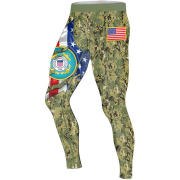 US Coast Guard American Flag Camo Men's Compression Leggings