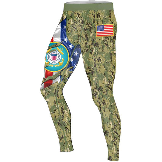 US Coast Guard American Flag Camo Men's Compression Leggings