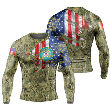 US Coast Guard American Flag Camo Men's Long Sleeve Rash Guard