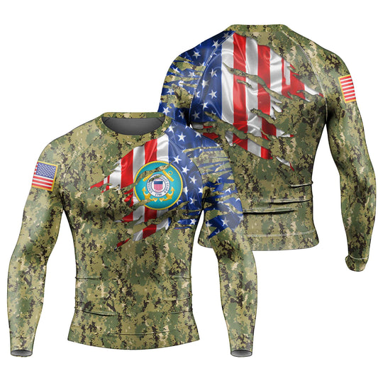 US Coast Guard American Flag Camo Men's Long Sleeve Rash Guard