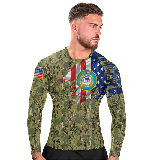 US Coast Guard American Flag Camo Men's Long Sleeve Rash Guard