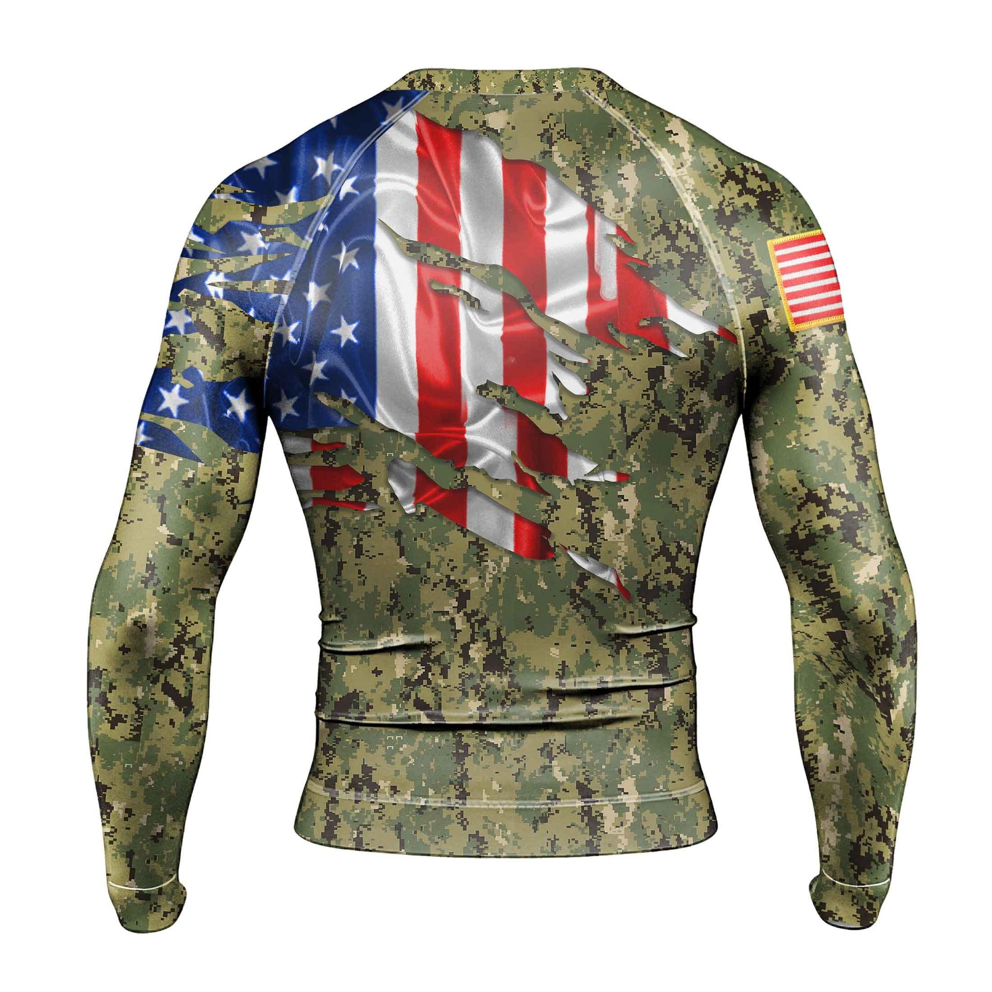 US Coast Guard American Flag Camo Men's Long Sleeve Rash Guard