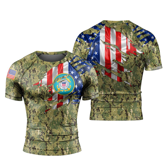 US Coast Guard American Flag Camo Men's Short Sleeve Rash Guard