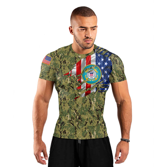 US Coast Guard American Flag Camo Men's Short Sleeve Rash Guard