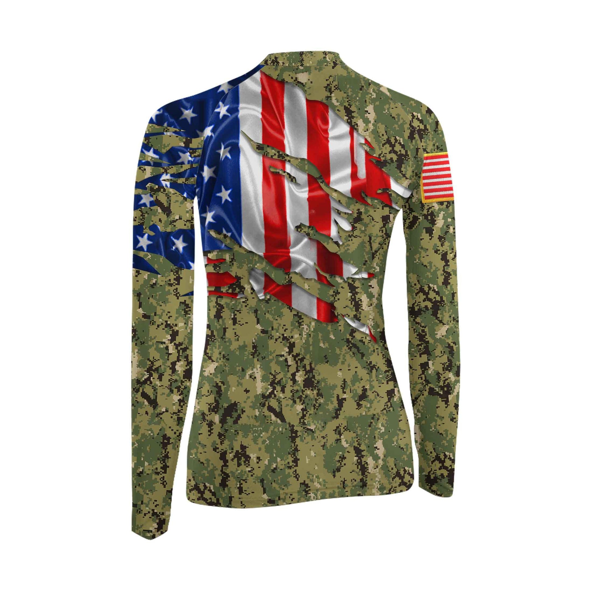US Coast Guard American Flag Camo Women's Long Sleeve Rash Guard