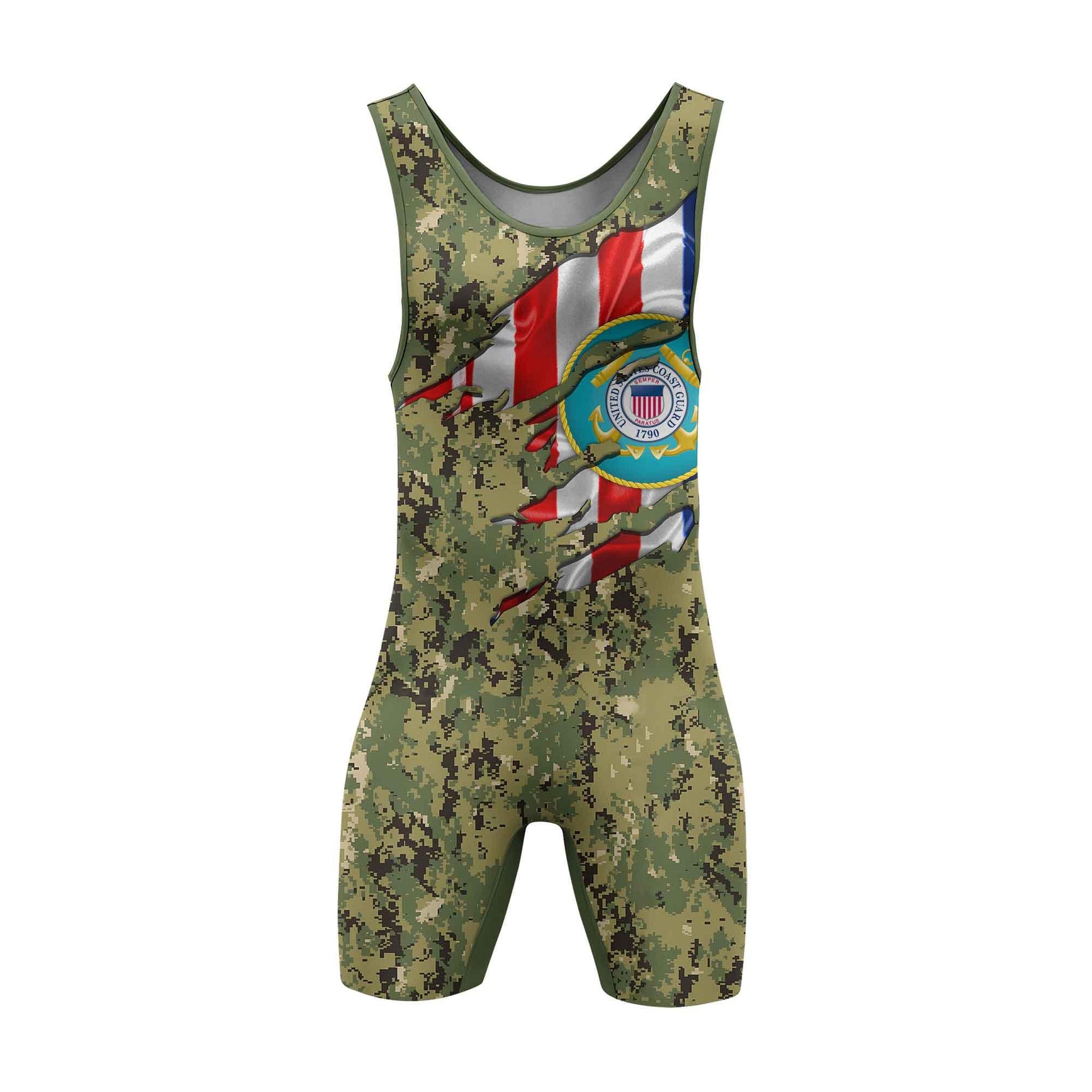 US Coast Guard American Flag Camo Wrestling Singlets