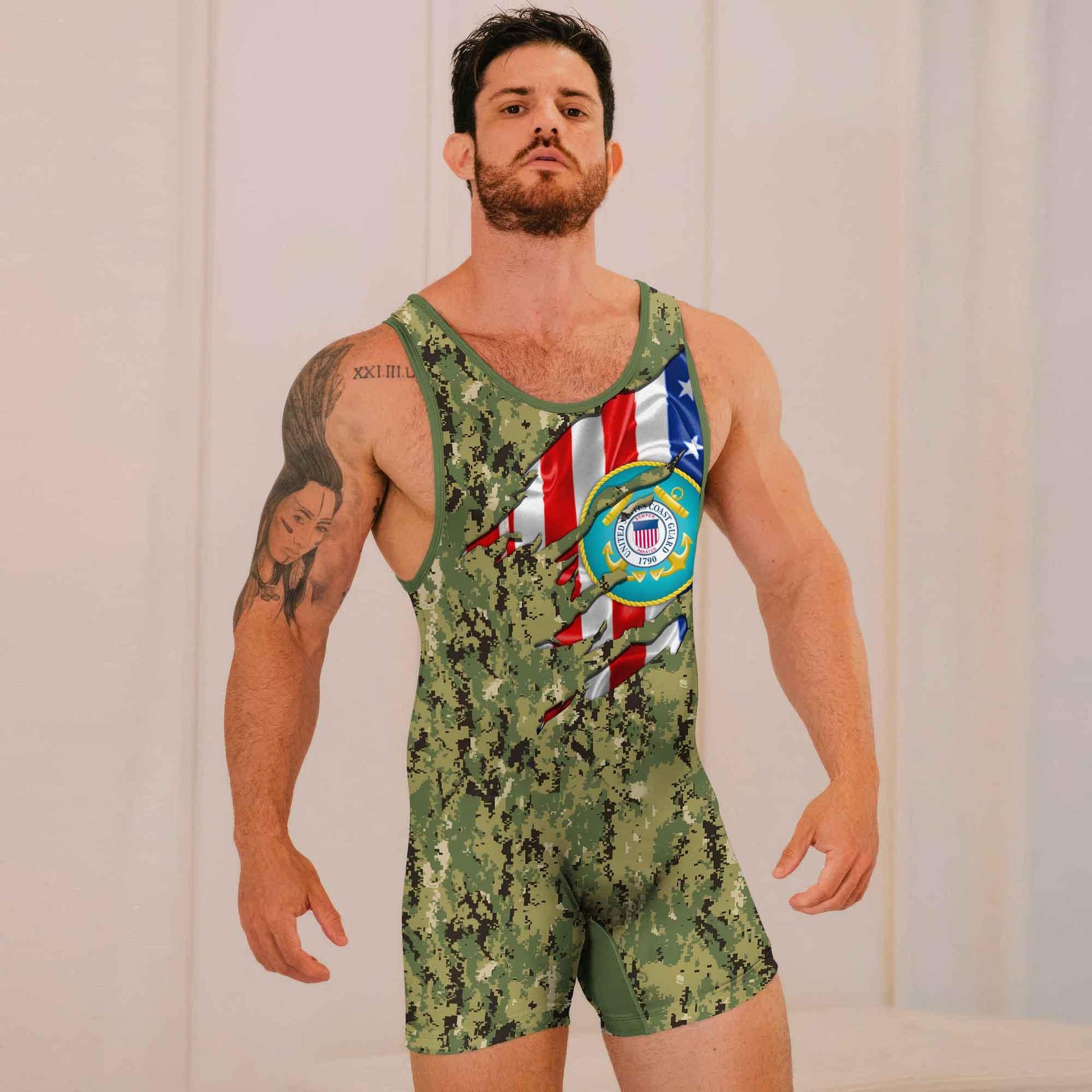 US Coast Guard American Flag Camo Wrestling Singlets