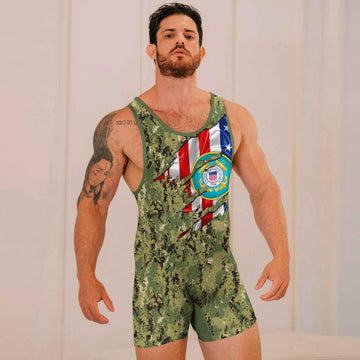US Coast Guard American Flag Camo Wrestling Singlets