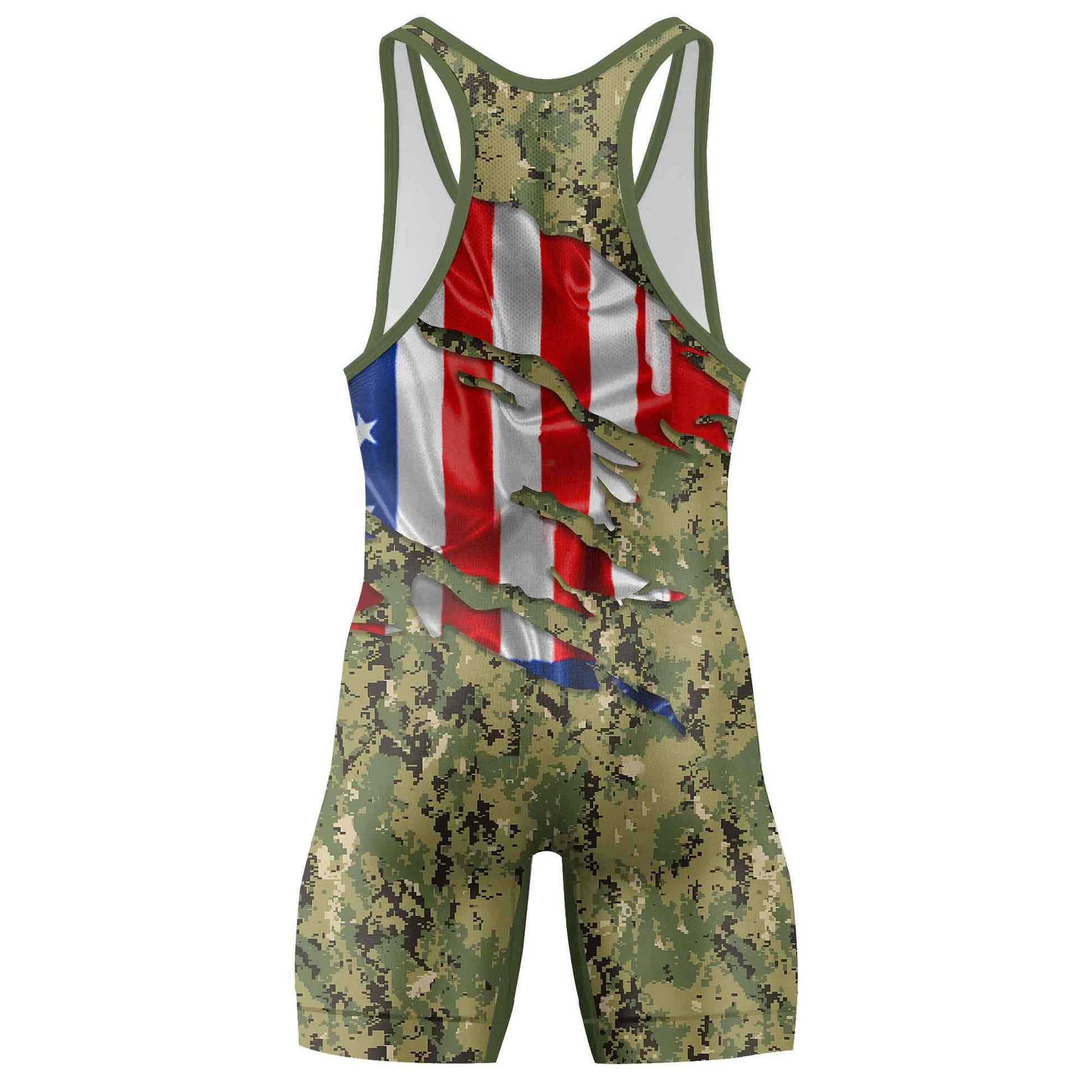 US Coast Guard American Flag Camo Wrestling Singlets