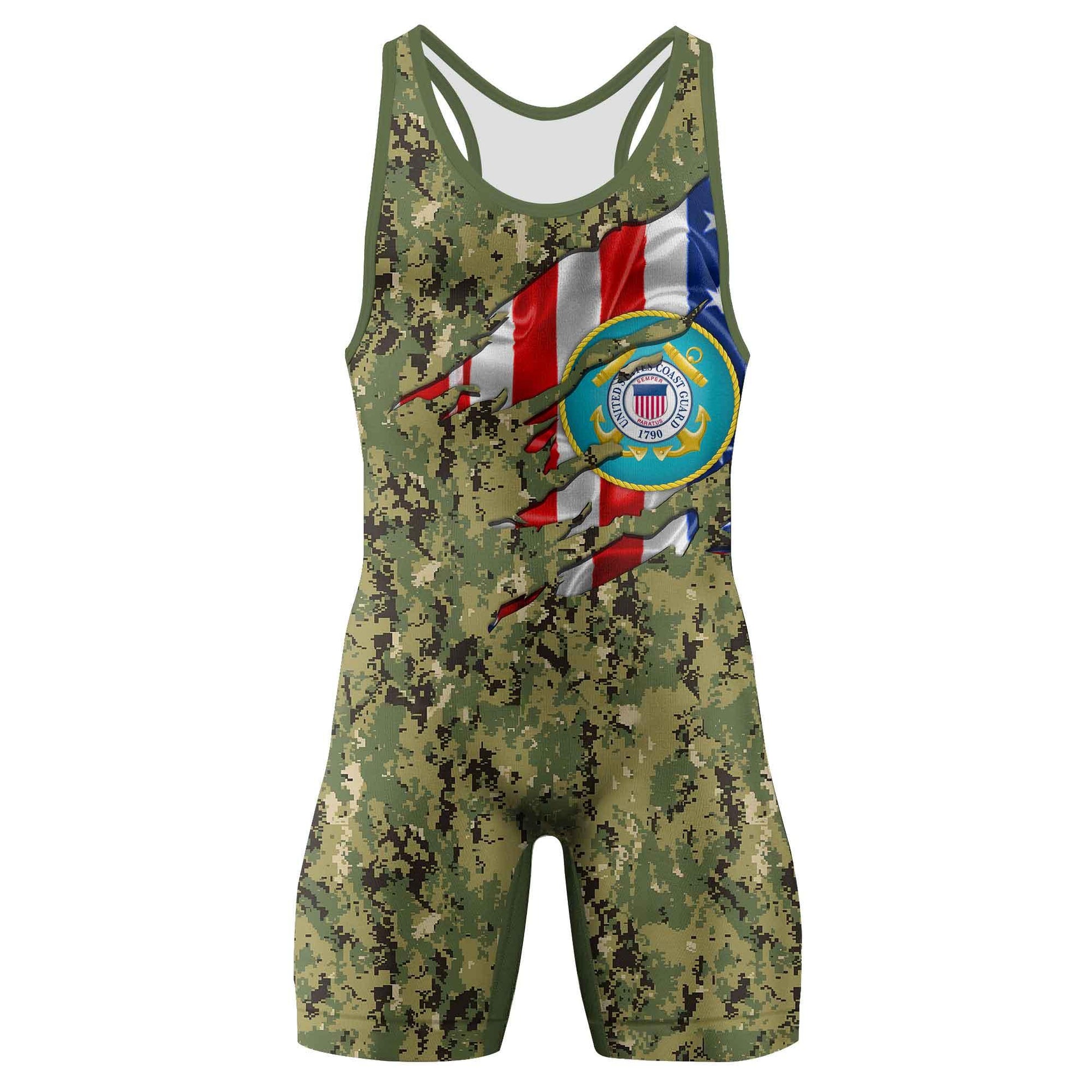 US Coast Guard American Flag Camo Wrestling Singlets