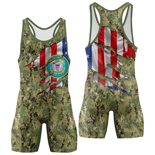 US Coast Guard American Flag Camo Wrestling Singlets