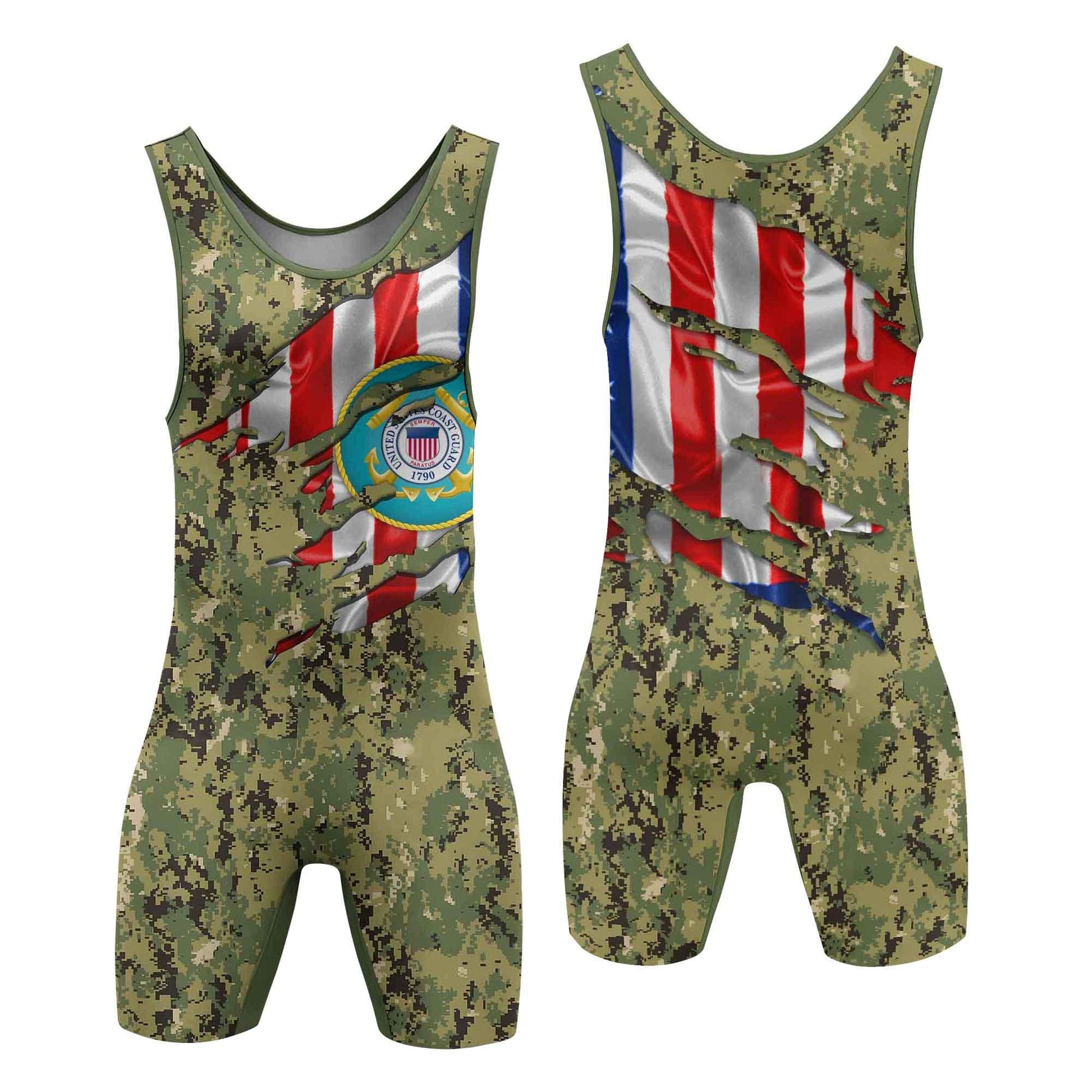 US Coast Guard American Flag Camo Wrestling Singlets