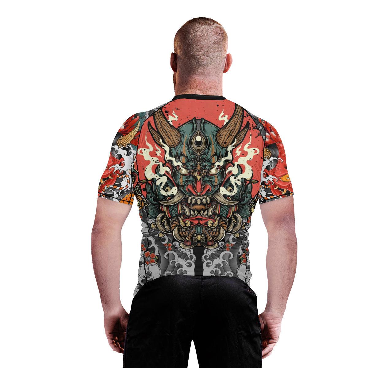 Battlefitgear Samurai & Flowers Men's Short Sleeve Rash Guard - BattleFitGear