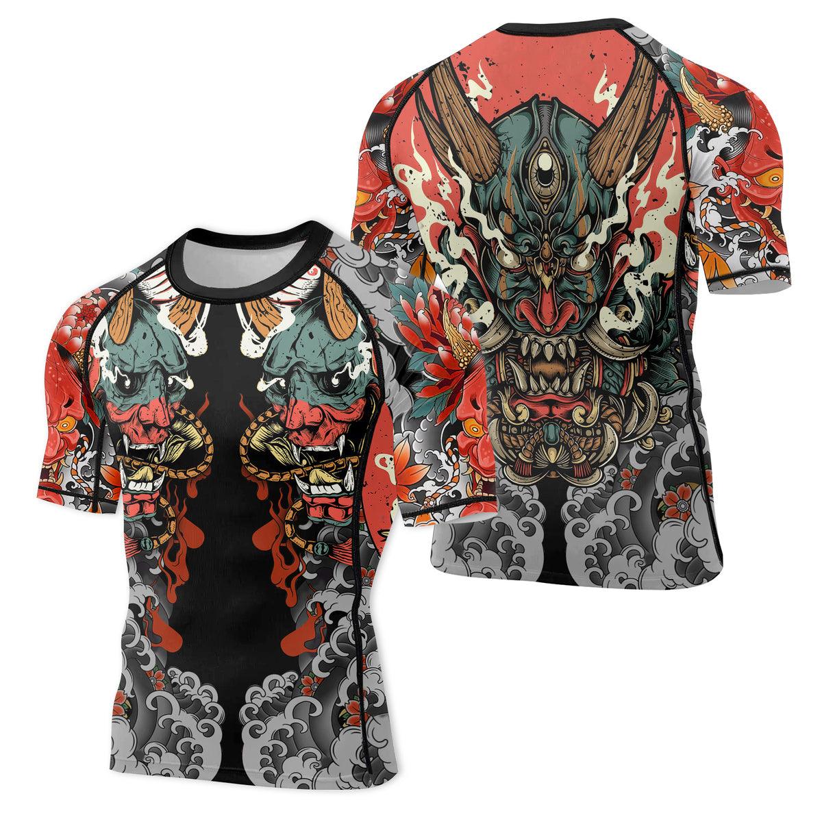 Battlefitgear Samurai & Flowers Men's Short Sleeve Rash Guard - BattleFitGear