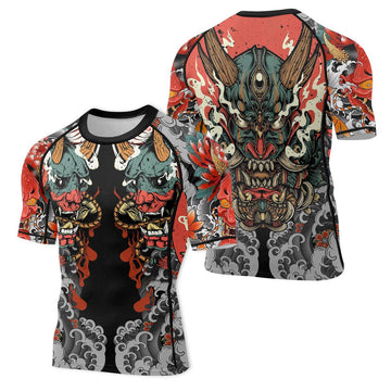 Battlefitgear Samurai & Flowers Men's Short Sleeve Rash Guard - BattleFitGear