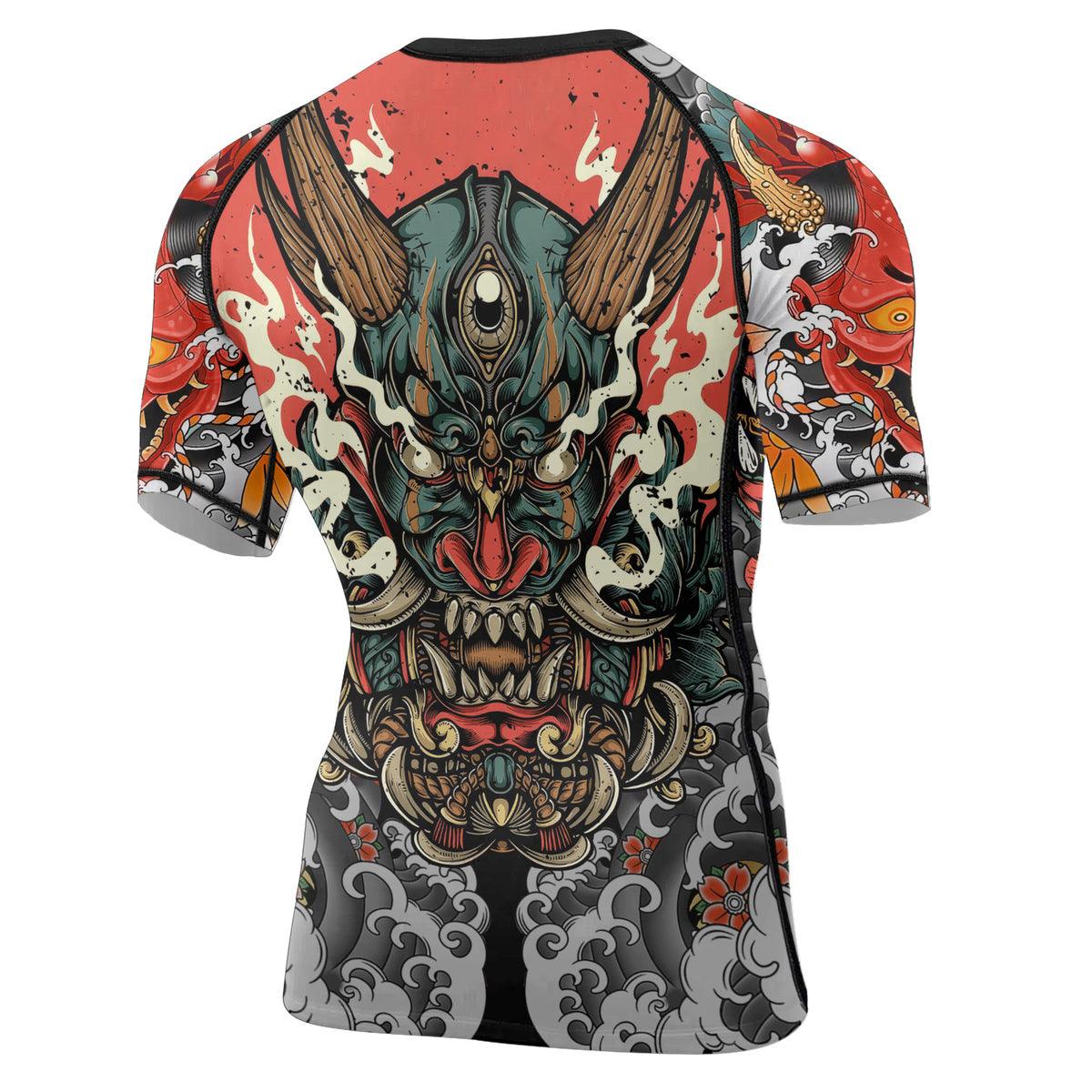 Battlefitgear Samurai & Flowers Men's Short Sleeve Rash Guard - BattleFitGear