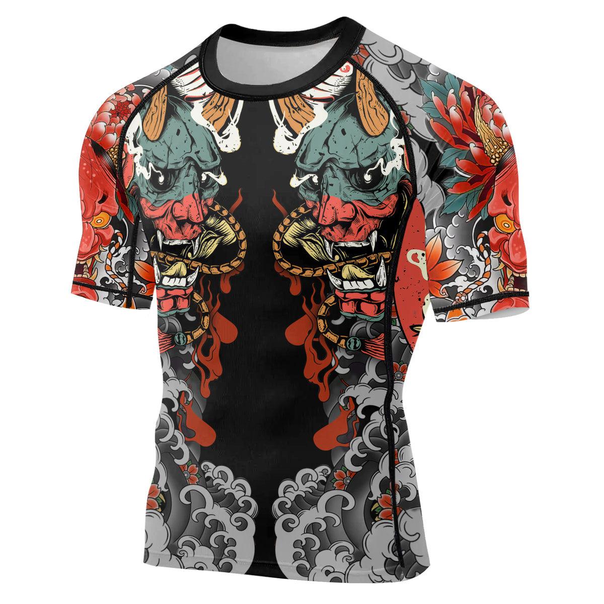 Battlefitgear Samurai & Flowers Men's Short Sleeve Rash Guard - BattleFitGear